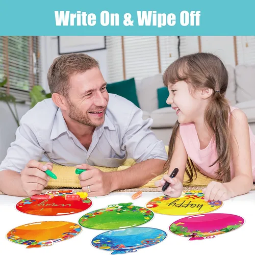 Vista 5 de 50 recortes de globos, impresión de doble cara con detalles de globos, recortes de tablón de anuncios, decoración de aula en 10 diseños