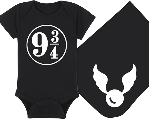 Vista 21 de Sombrero de bebé Wizard - Chosen One (tela negra - diseño dorado)