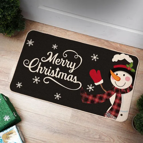 Vista 5 de Tatuo Tapete decorativo para puerta de Navidad, tapete de cocina, tapete decorativo de invierno, muñeco de nieve, tapete de bienvenida, Negro