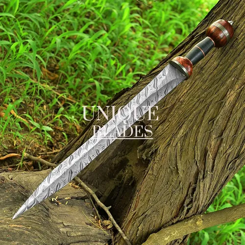 Vista 5 de Espada de Gladius romana, réplica de espada de gladiador de 27 pulgadas con hoja de espiga completa de acero de Damasco y funda para cosplay