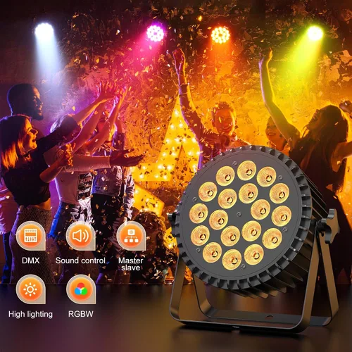 Vista 5 de U`King Luces de escenario, 18 x 18 W RGBW 4 en 1 LED DJ Par puede luz con efecto estroboscópico/lavado de escenario por DMX512 y iluminación