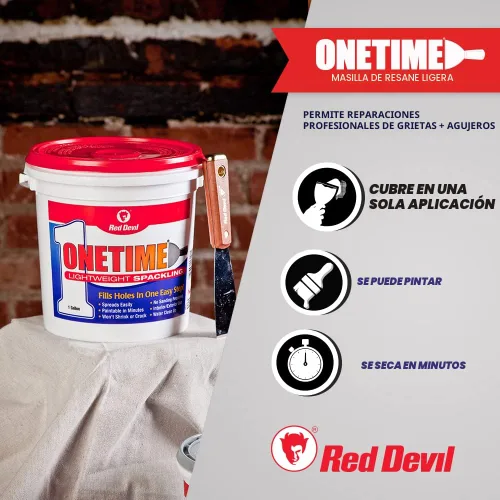 Vista 2 de Red Devil 0541 ONETIME Spackle ligero para reparación de paredes, masilla para agujeros en paneles de yeso, 1 galón, blanco, fabricado en EE. UU
