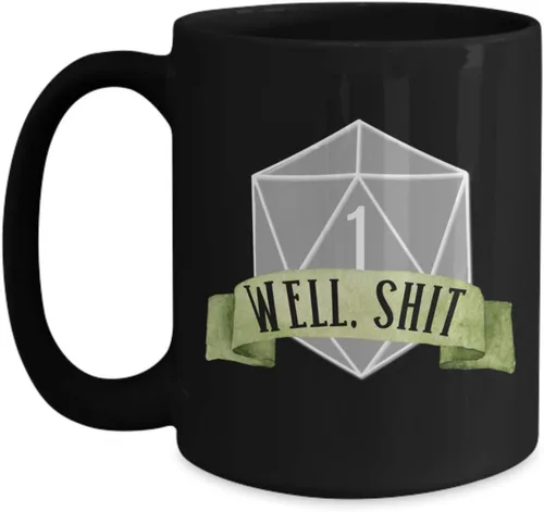 Vista 3 de Dungeons and Dragons Well Shit - Taza para novio, regalo de cumpleaños, regalo geek para hombres, Dungeon Master, taza de té negra DnD DM, regalo