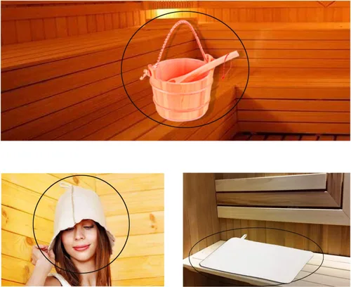 Vista 6 de Cubo de sauna con cucharón hecho a mano cubo de sauna de madera para sauna accesorio de spa - Cubo de sauna de 5 litros (1.3 galones) con sombrero