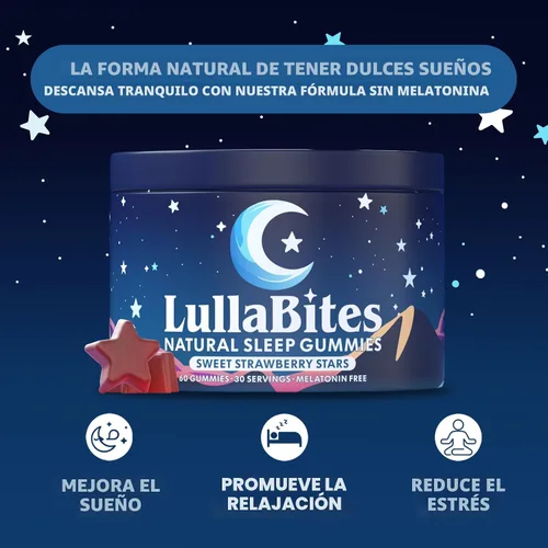 Vista 2 de LullaBites - Gomitas naturales para dormir - Hechas en Estados Unidos - Con 5-HTP, L-teanina, magnesio y raíz de valeriana - Sin melatonina - Vegano
