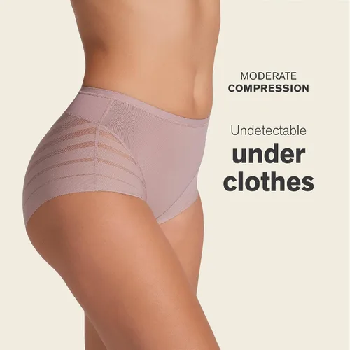 Vista 2 de Leonisa Ropa interior invisible de cintura alta con control de abdomen y encaje a rayas - Bragas moldeadoras para mujer