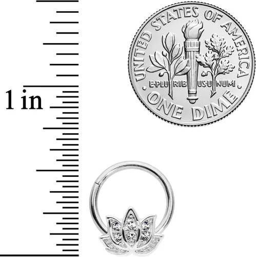 Vista 3 de Body Candy Anillo de acero PVD de 16 G, con bisagras, para pezón y cartílago, sin costuras, con flores de loto, 38 pulgadas