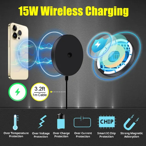 Vista 3 de HA-W08 magnético selfie stick trípode de carga inalámbrica magnético soporte de carga inalámbrica de escritorio Smartphone extensión trípode