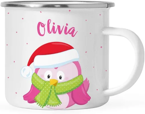 Vista 22 de Andaz Press Taza de café de acero inoxidable con nombre personalizado de 11 onzas para niños, diseño de búho azul festivo, 1 paquete, taza