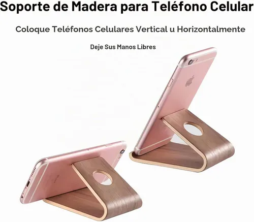 Vista 2 de Soporte de madera para teléfono celular, soporte universal para teléfono móvil, antideslizante, estable, soporte de teléfono de escritorio