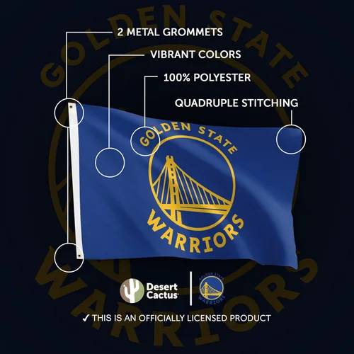 Vista 4 de Desert Cactus Golden State Warriors Bandera NBA 100% poliéster para interiores y exteriores, 3 x 5 pies, banderas del equipo de la Asociación