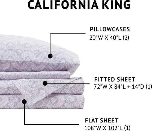 Vista 151 de Comfort Spaces Sábanas 100% algodón tamaño King, transpirables y ultra suaves, sábanas de algodón naturalmente fresco con bolsillo elástico de 14