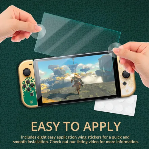 Vista 5 de Orzly Protector de pantalla de vidrio para Nintendo Switch OLED 2021 accesorios de consola (paquete de 4) Vidrio templado Life time Edition