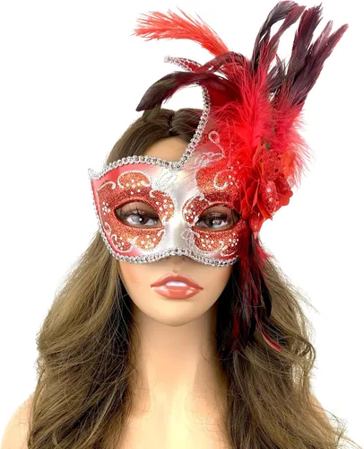 Vista 7 de Máscara de plumas venecianas para mujer, disfraz de Halloween, Mardi Gras, cosplay, fiesta de boda