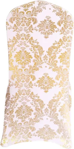 Vista 6 de Juego de 1 fundas decorativas para sillas de comedor, con estampado de flores doradas, extraíbles, lavables, de elastano, para fiestas, bodas Oro