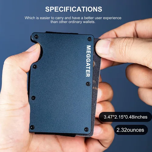 Vista 5 de Meggater Soporte de tarjeta de metal ultrafino con clip para dinero-Billetera de metal minimalista para hombres y mujeres-Paquete de tarjetas