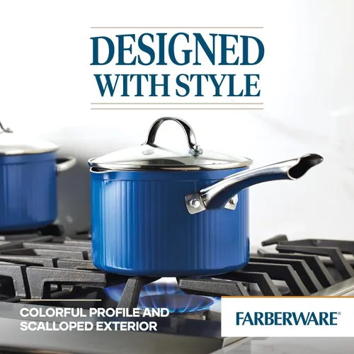 Vista 5 de Farberware Style - Cacerola antiadherente con tapa, 3 cuartos de galón, color azul