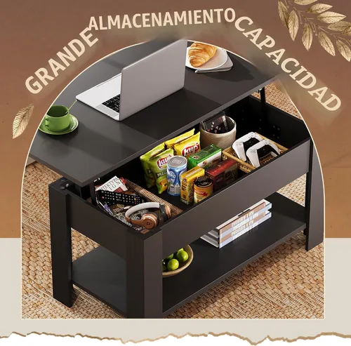 Vista 4 de WLIVE Mesa de Centro, Mesa de Centro de 39" con Tapa Elevable con Compartimento Oculto, Estante de Almacenamiento y Tapa Elevable para Hogar, Sala