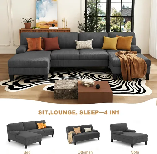 Vista 6 de COCO DESIGN Sofás seccionales en forma de U para sala de estar, sofá modular moderno de 108 pulgadas con diván doble, sofás de felpilla