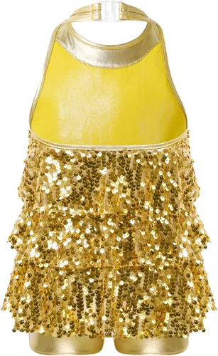 Vista 2 de Jowowha Vestido de ballet brillante para niñas, vestido de leotardo con falda para niños, tango latino, jazz, danza, vestido de danza del vientre