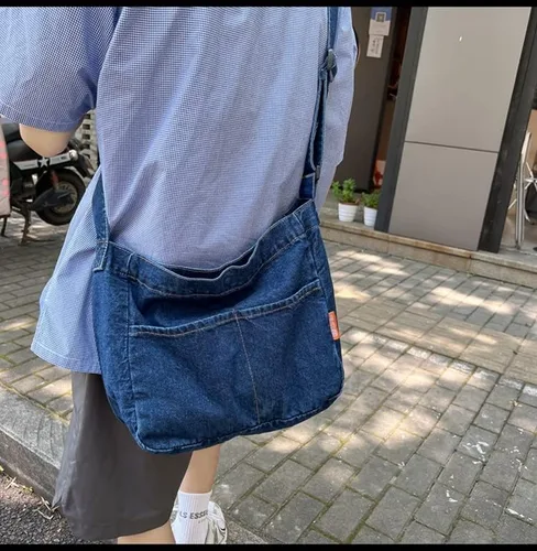 Vista 5 de Bolso cruzado de mezclilla unisex estilo bohemio retro bolso de mensajero bolso de viaje bolso grande bolso holgado Azul Marino talla única Retro