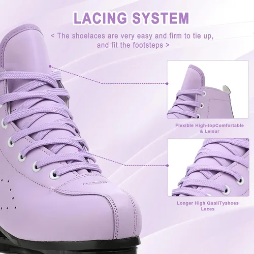 Vista 5 de YYW Patines clásicos de doble fila para mujeres y niñas, patines de ruedas de piel sintética de alta calidad, para interiores y exteriores