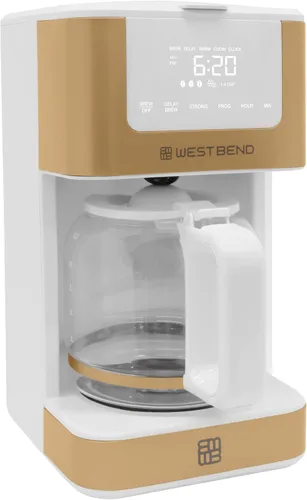Vista 9 de West Bend Cafetera programable atemporal de 12 tazas con selector de fuerza de preparación para café caliente y helado, incluye opción