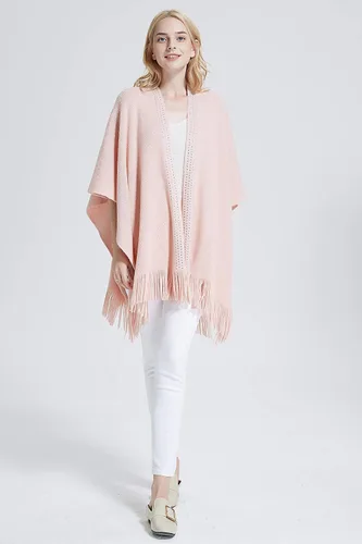 Vista 138 de Moss Rose Chal de viaje para mujer, capa tipo poncho de frente abierto para otoño e invierno