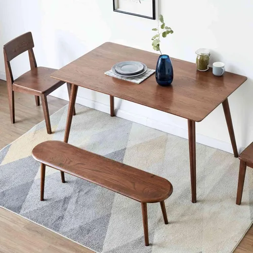 Vista 5 de Banco de comedor de madera, taburete de entrada de estilo simple en nogal