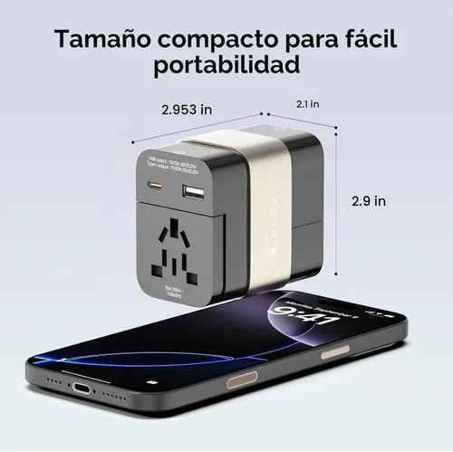 Vista 8 de Adaptador de viaje universal de 45 W, GaN Fast Wall Charger Outlet con puertos PD 3.0 USB-C y USB-A, adaptador de enchufe protegido contra