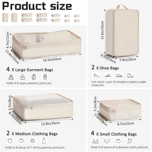 Vista 2 de Juego de 2 cubos de equipaje de viaje, juego de 6 cubos de equipaje de viaje, bolsas organizadoras ligeras con bolsa de zapatos, organizadores