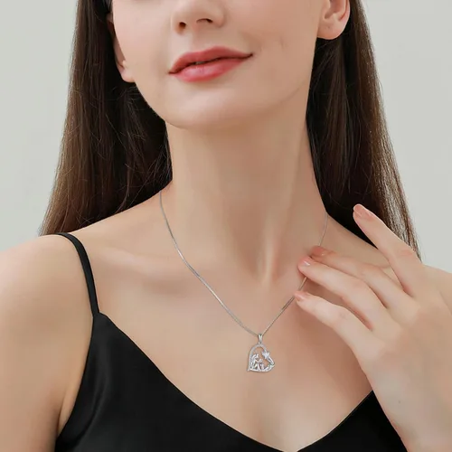 Vista 2 de YL Collar de mujer de plata de ley 925 con colgante de corazón de filigrana y luna para niñas