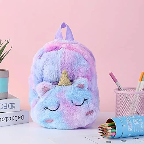 Vista 4 de Bonita mochila moderna para niñas para jardín de infantes, mochila de viaje de unicornio para niños, Morado, 22x20x12cm, Viajar