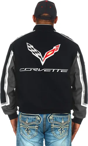 Vista 2 de JH DESIGN GROUP Chaqueta de sarga de algodón bordada Chevy Corvette C7 para hombre