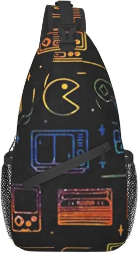 Vista 2 de Bolso tipo bandolera con estampado de videojuegos para videojuegos, mochila cruzada para hombro casual, mujeres y hombres