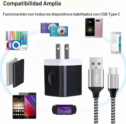 Vista 6 de Cargador de pared tipo C 5V/1A Bloque de carga Cargador de pared Enchufe Cubo Cable USB C