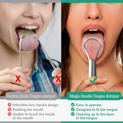 Vista 7 de RONAVO Raspador de lengua para adultos (4 unidades), raspador de lengua de metal resistente al óxido (fundas de viaje incluidas) reduce el mal
