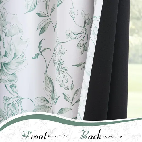 Vista 4 de Beauoop Cortinas Florales 100% Opacas de 63 Pulgadas de Largo, 2 Paneles para Dormitorio, Sala de Estar, Verde Blanco Estilo Granja