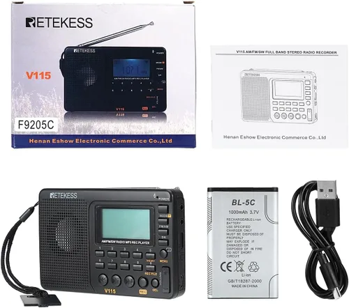 Vista 7 de Retekess Radio de onda corta V115, Radio Digital AM FM, receptor de onda corta con batería recargable de 1000 mAh, preajustes, reproducción