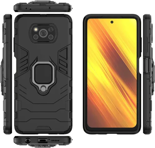 Vista 3 de Compatible con Xiaomi Poco X3, Mi Poco X3 NFC, soporte de agarre de anillo de metal, parachoques duro a prueba de golpes