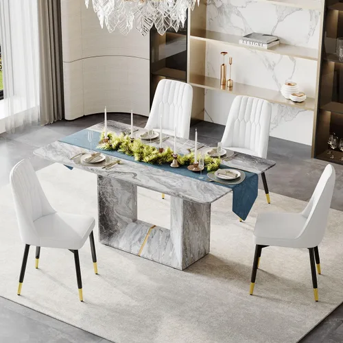Vista 17 de Juego de mesa de comedor para 4, juego de mesa de comedor de 5 piezas con sillas, mesa moderna de mármol sintético de 63 pulgadas con 4 sillas
