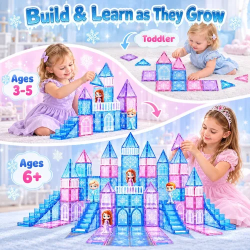 Vista 8 de GobiDex Juego de castillo de princesa de azulejos magnéticos de 100 piezas Multicolor
