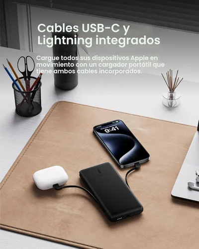 Vista 9 de Belkin Banco de Energía Cargador Portátil para iPhone/Android - 10,000mAh, Paquete de Batería de 23W para Teléfono con Cables USB-C y Lightning