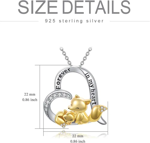 Vista 6 de LONAGO Mother and Child Fox Necklace Sterling Silver, Foxes Heart Necklace Gift for Mother Grandmother Mom Daughter Women