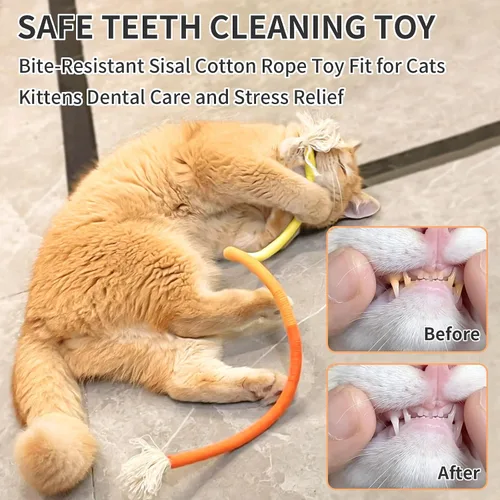 Vista 3 de Retro Shaw Almohada recargable de juguetes de hierba gatera, cuerdas para masticar para gatos, juguete de limpieza de dientes seguro para gatitos