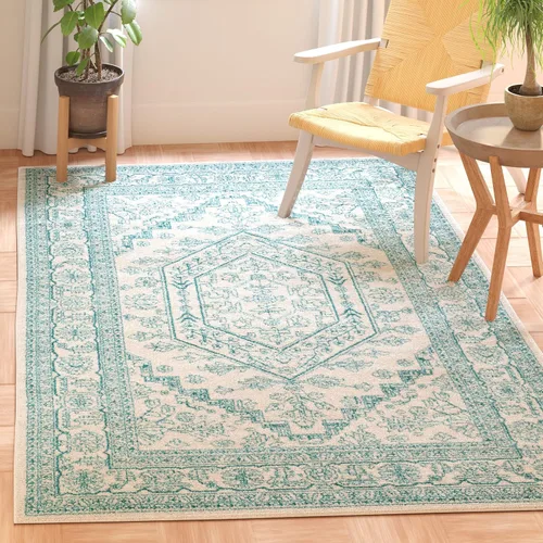 Vista 128 de SAFAVIEH ADR108B - Tapete de la colección Adirondack, 2 pies 1 pulgada x 6 pies, marfil y plateado, diseño de medallón oriental, no desprende