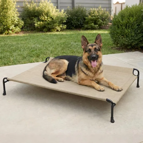 Vista 12 de Veehoo Cama para perros al aire libre, cama elevada para perros grandes, cama elevada para mascotas con reposacabezas, cuna refrescante lavable