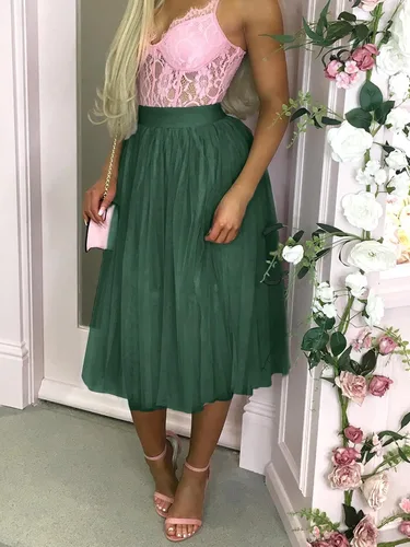 Vista 6 de LYANER Minifalda esponjosa de tul de cintura alta elástica de malla elegante para mujer
