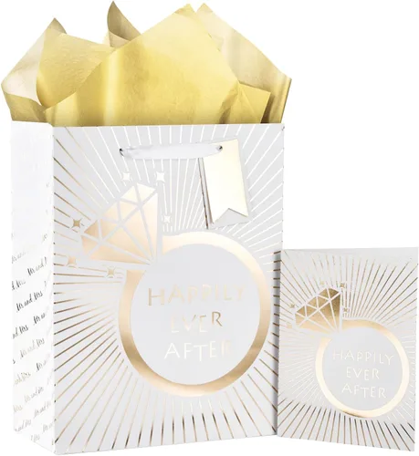 Vista 13 de Loveinside Bolsa de regalo de boda – Diseño de texto floral y siempre y para siempre con papel de seda, tarjeta de felicitación y etiqueta