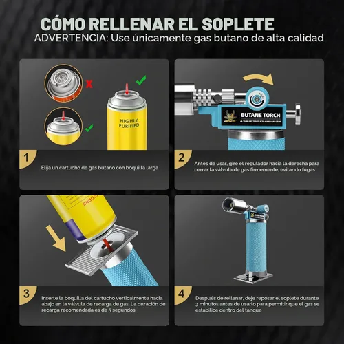 Vista 8 de RAVS Encendedor de butano, soplete de cocina recargable con llama ajustable y hebilla de seguridad, mini linterna de metal premium para hornear